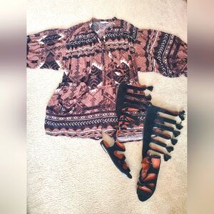 Olivaceous Bohemian Brown Patterned Romper Womens Large